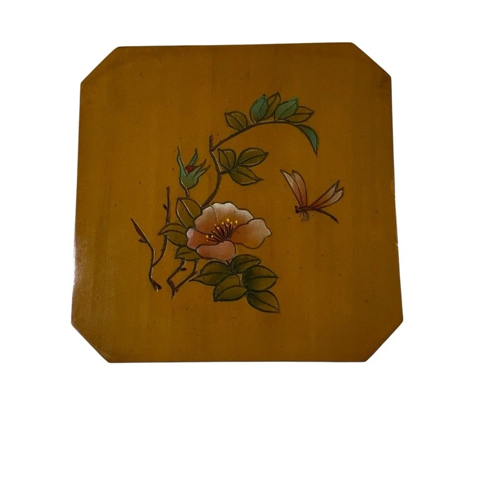 Vintage Hand Painted Wooden‎ Trinket Jewelry Box 4